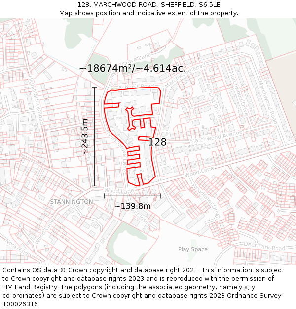 128, MARCHWOOD ROAD, SHEFFIELD, S6 5LE: Plot and title map