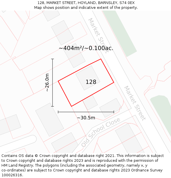 128, MARKET STREET, HOYLAND, BARNSLEY, S74 0EX: Plot and title map