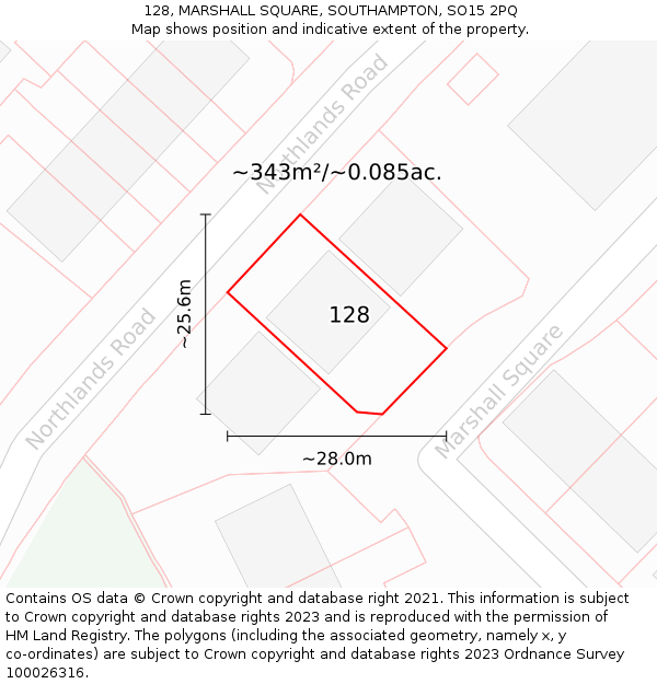128, MARSHALL SQUARE, SOUTHAMPTON, SO15 2PQ: Plot and title map