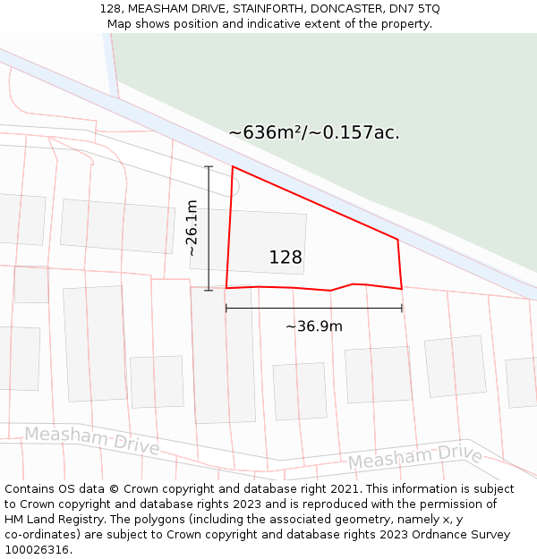 128, MEASHAM DRIVE, STAINFORTH, DONCASTER, DN7 5TQ: Plot and title map