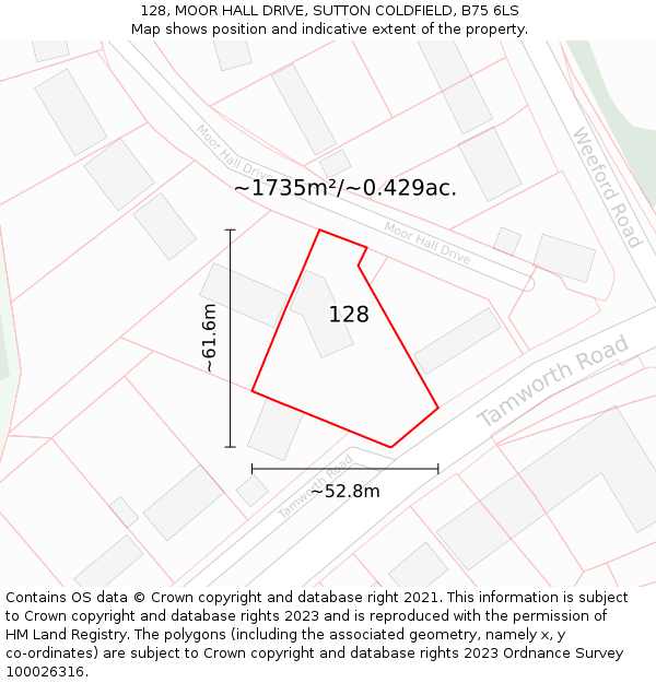 128, MOOR HALL DRIVE, SUTTON COLDFIELD, B75 6LS: Plot and title map
