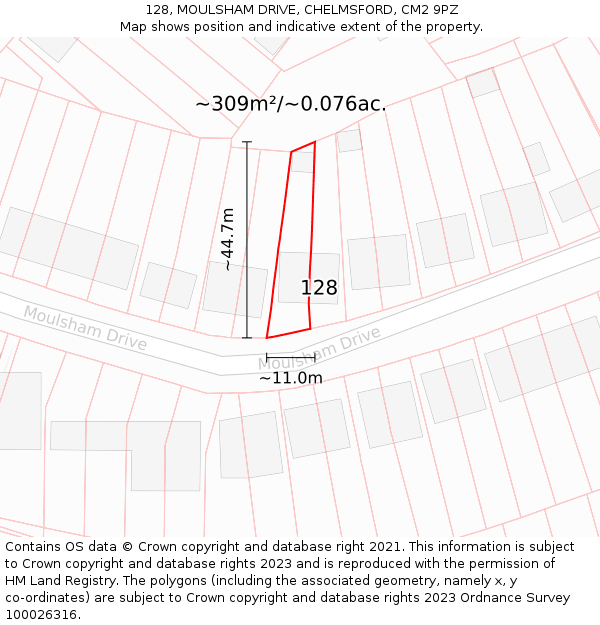 128, MOULSHAM DRIVE, CHELMSFORD, CM2 9PZ: Plot and title map