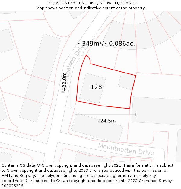 128, MOUNTBATTEN DRIVE, NORWICH, NR6 7PP: Plot and title map