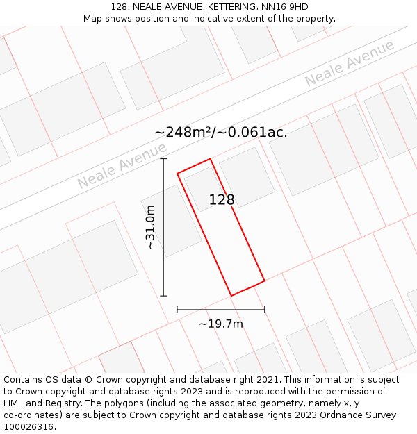 128, NEALE AVENUE, KETTERING, NN16 9HD: Plot and title map