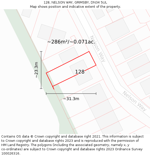 128, NELSON WAY, GRIMSBY, DN34 5UL: Plot and title map