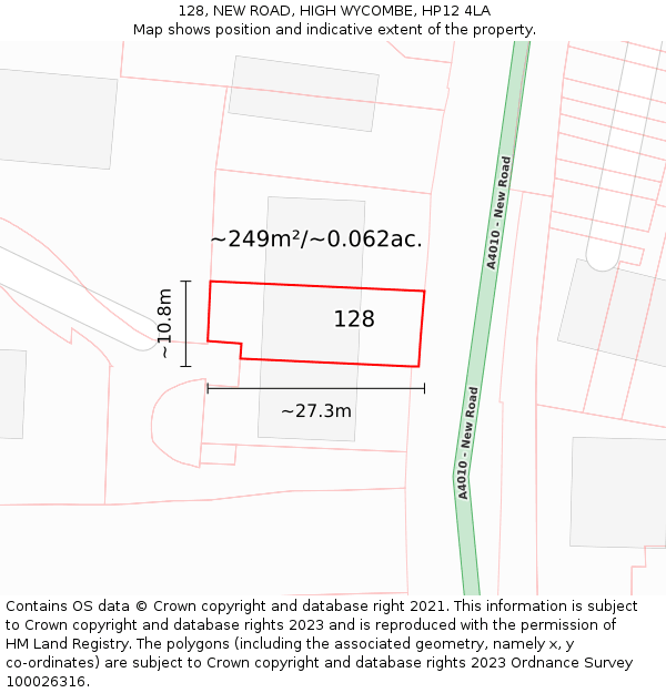 128, NEW ROAD, HIGH WYCOMBE, HP12 4LA: Plot and title map