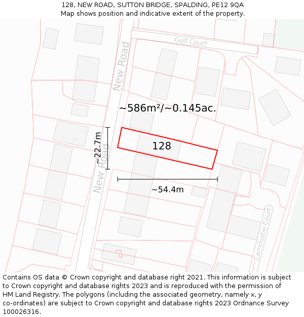 128, NEW ROAD, SUTTON BRIDGE, SPALDING, PE12 9QA: Plot and title map