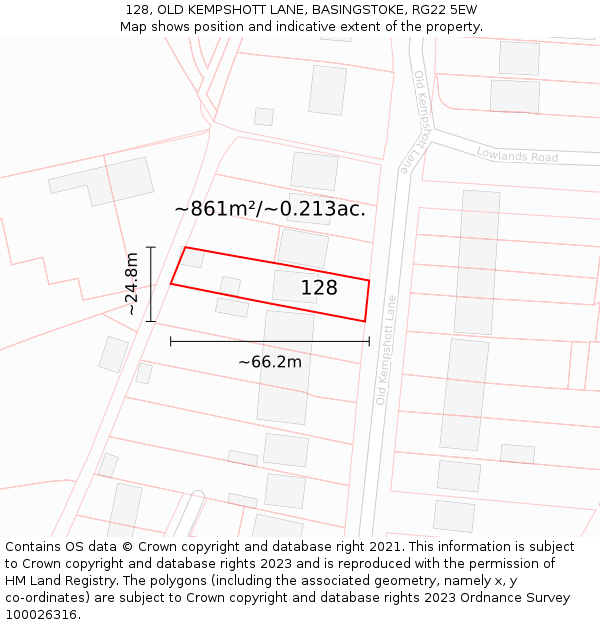 128, OLD KEMPSHOTT LANE, BASINGSTOKE, RG22 5EW: Plot and title map