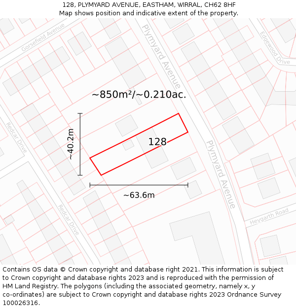 128, PLYMYARD AVENUE, EASTHAM, WIRRAL, CH62 8HF: Plot and title map