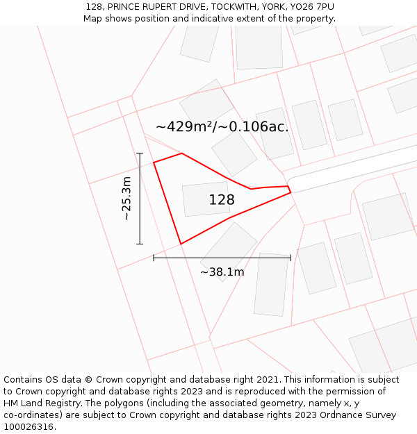 128, PRINCE RUPERT DRIVE, TOCKWITH, YORK, YO26 7PU: Plot and title map