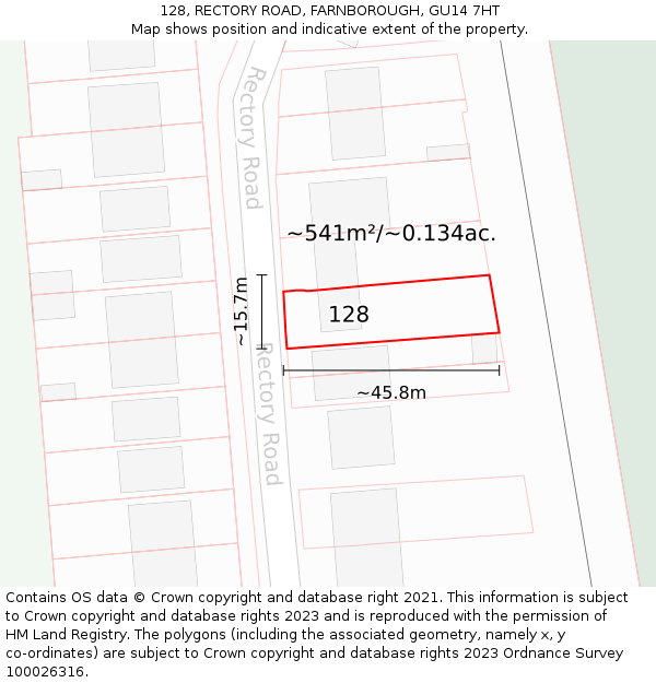 128, RECTORY ROAD, FARNBOROUGH, GU14 7HT: Plot and title map