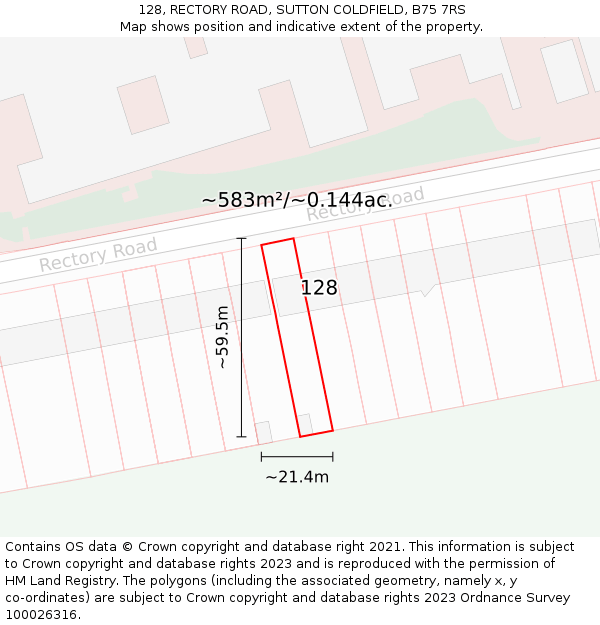 128, RECTORY ROAD, SUTTON COLDFIELD, B75 7RS: Plot and title map