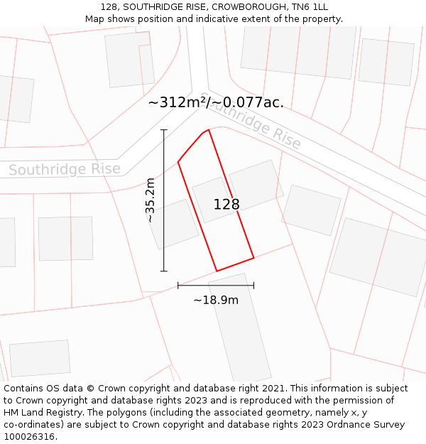 128, SOUTHRIDGE RISE, CROWBOROUGH, TN6 1LL: Plot and title map
