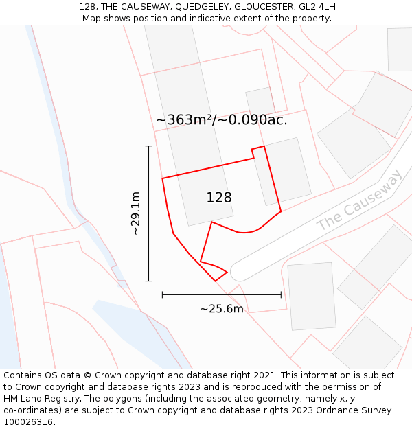 128, THE CAUSEWAY, QUEDGELEY, GLOUCESTER, GL2 4LH: Plot and title map