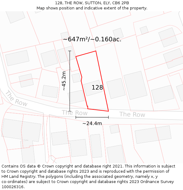 128, THE ROW, SUTTON, ELY, CB6 2PB: Plot and title map