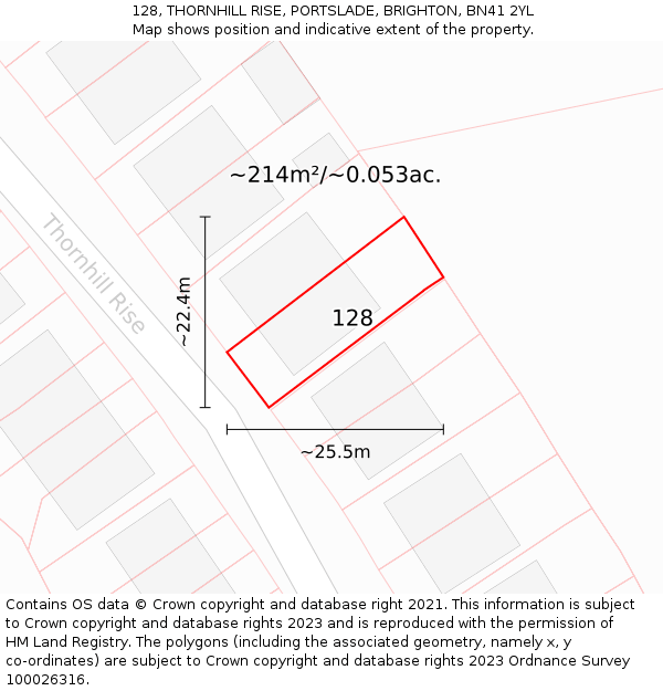 128, THORNHILL RISE, PORTSLADE, BRIGHTON, BN41 2YL: Plot and title map