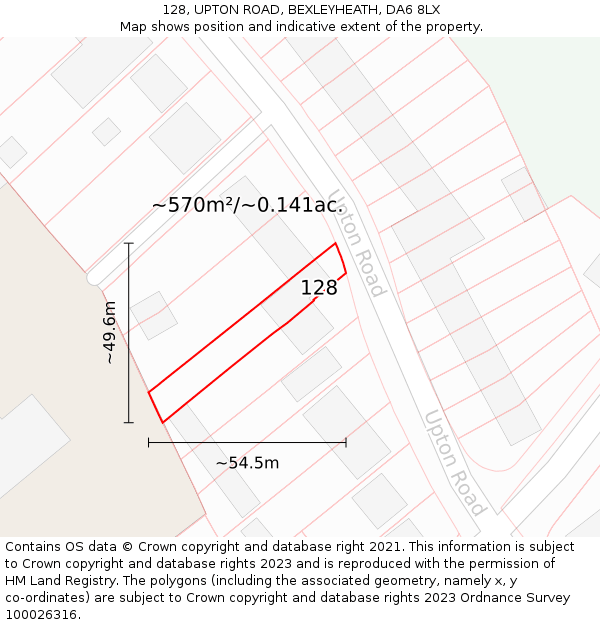 128, UPTON ROAD, BEXLEYHEATH, DA6 8LX: Plot and title map