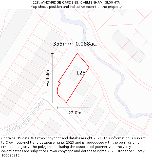 128, WINDYRIDGE GARDENS, CHELTENHAM, GL50 4TA: Plot and title map