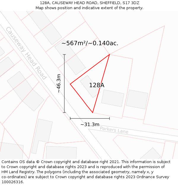 128A, CAUSEWAY HEAD ROAD, SHEFFIELD, S17 3DZ: Plot and title map
