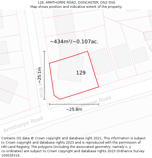 129, ARMTHORPE ROAD, DONCASTER, DN2 5NS: Plot and title map