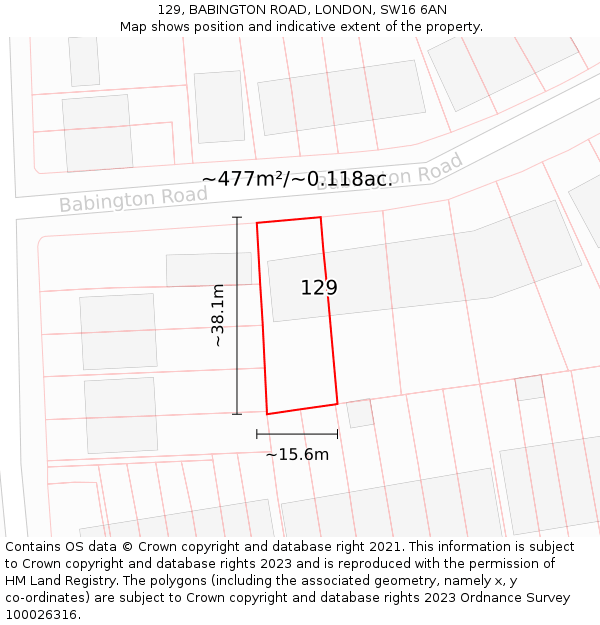 129, BABINGTON ROAD, LONDON, SW16 6AN: Plot and title map