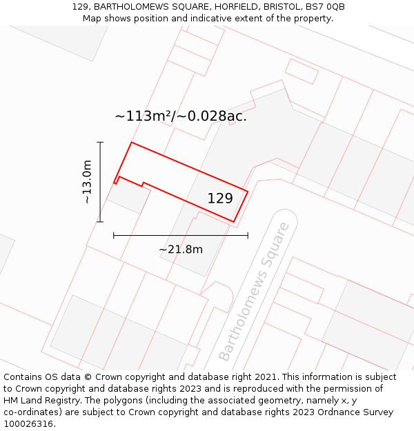 129, BARTHOLOMEWS SQUARE, HORFIELD, BRISTOL, BS7 0QB: Plot and title map