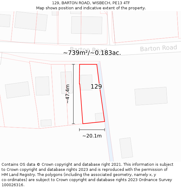 129, BARTON ROAD, WISBECH, PE13 4TF: Plot and title map