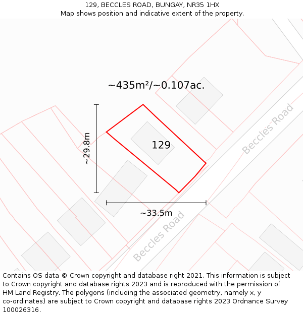 129, BECCLES ROAD, BUNGAY, NR35 1HX: Plot and title map