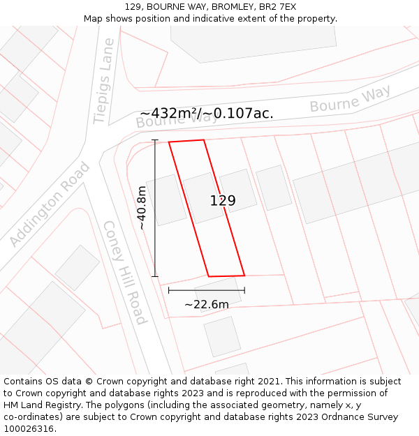 129, BOURNE WAY, BROMLEY, BR2 7EX: Plot and title map