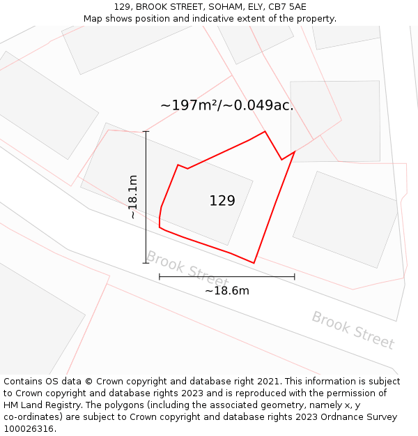 129, BROOK STREET, SOHAM, ELY, CB7 5AE: Plot and title map