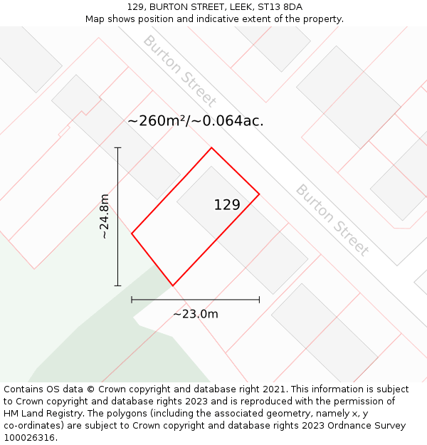 129, BURTON STREET, LEEK, ST13 8DA: Plot and title map