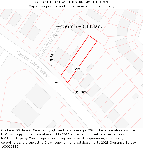 129, CASTLE LANE WEST, BOURNEMOUTH, BH9 3LF: Plot and title map