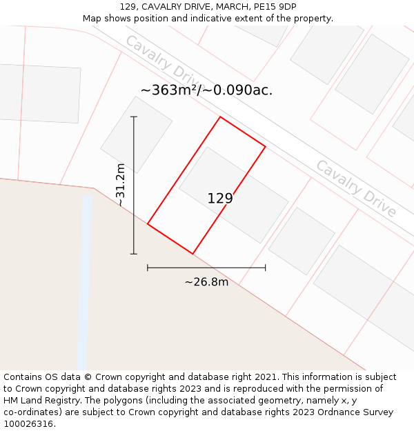 129, CAVALRY DRIVE, MARCH, PE15 9DP: Plot and title map