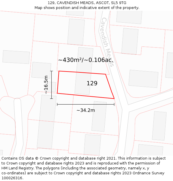 129, CAVENDISH MEADS, ASCOT, SL5 9TG: Plot and title map