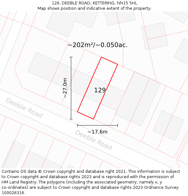 129, DEEBLE ROAD, KETTERING, NN15 5HL: Plot and title map