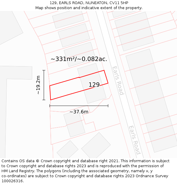 129, EARLS ROAD, NUNEATON, CV11 5HP: Plot and title map