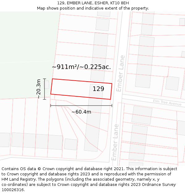 129, EMBER LANE, ESHER, KT10 8EH: Plot and title map