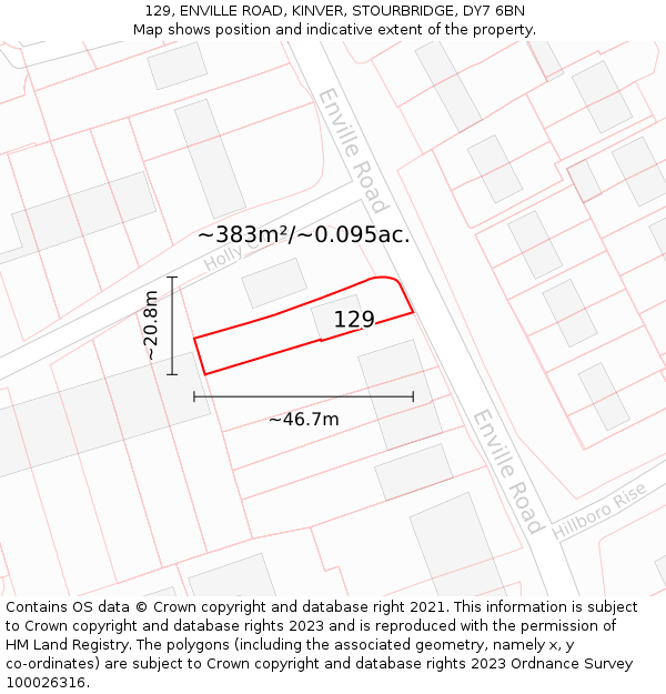 129, ENVILLE ROAD, KINVER, STOURBRIDGE, DY7 6BN: Plot and title map