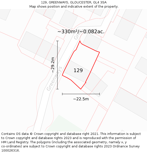 129, GREENWAYS, GLOUCESTER, GL4 3SA: Plot and title map