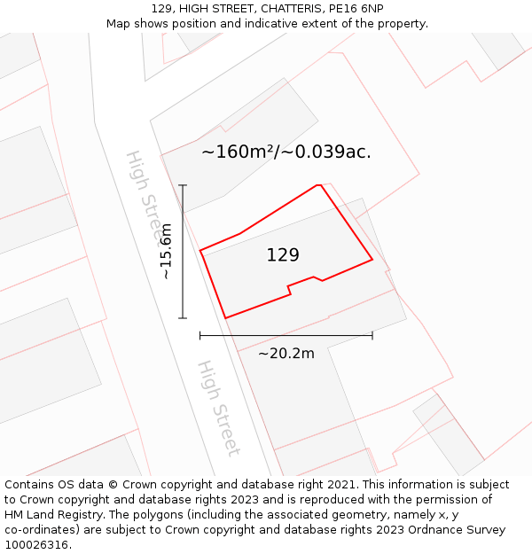 129, HIGH STREET, CHATTERIS, PE16 6NP: Plot and title map
