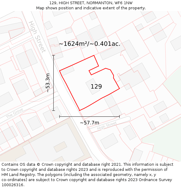129, HIGH STREET, NORMANTON, WF6 1NW: Plot and title map