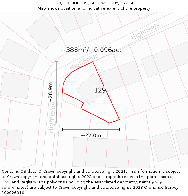 129, HIGHFIELDS, SHREWSBURY, SY2 5PJ: Plot and title map