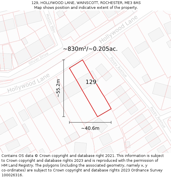 129, HOLLYWOOD LANE, WAINSCOTT, ROCHESTER, ME3 8AS: Plot and title map