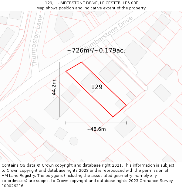 129, HUMBERSTONE DRIVE, LEICESTER, LE5 0RF: Plot and title map