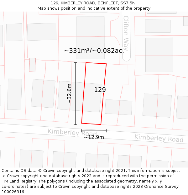 129, KIMBERLEY ROAD, BENFLEET, SS7 5NH: Plot and title map