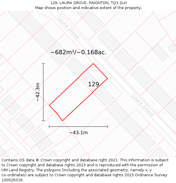 129, LAURA GROVE, PAIGNTON, TQ3 2LH: Plot and title map