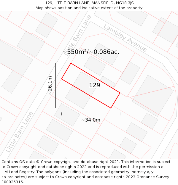 129, LITTLE BARN LANE, MANSFIELD, NG18 3JS: Plot and title map