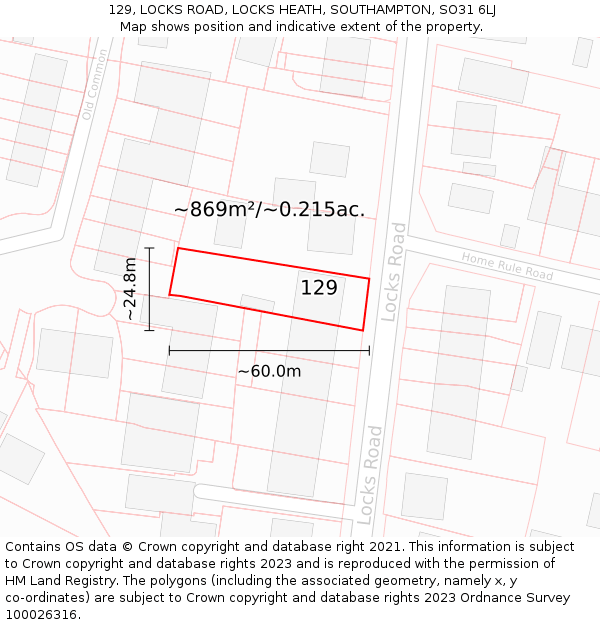 129, LOCKS ROAD, LOCKS HEATH, SOUTHAMPTON, SO31 6LJ: Plot and title map