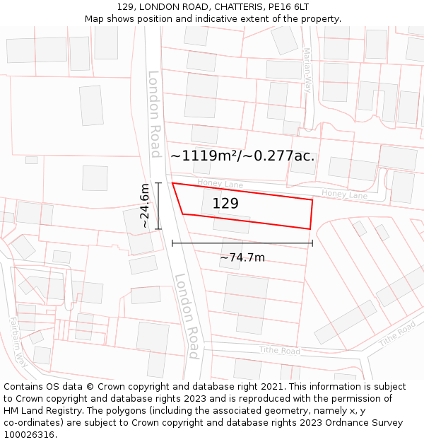 129, LONDON ROAD, CHATTERIS, PE16 6LT: Plot and title map