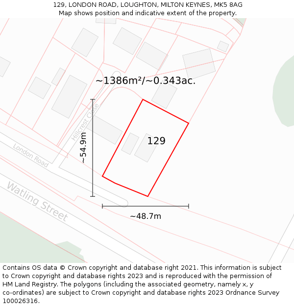 129, LONDON ROAD, LOUGHTON, MILTON KEYNES, MK5 8AG: Plot and title map